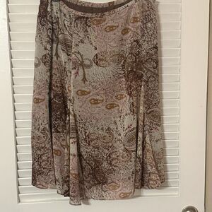 Coldwater Creek Paisley Midi Skirt Petite L (14-16) Brown Pink Floral Y2K VTG